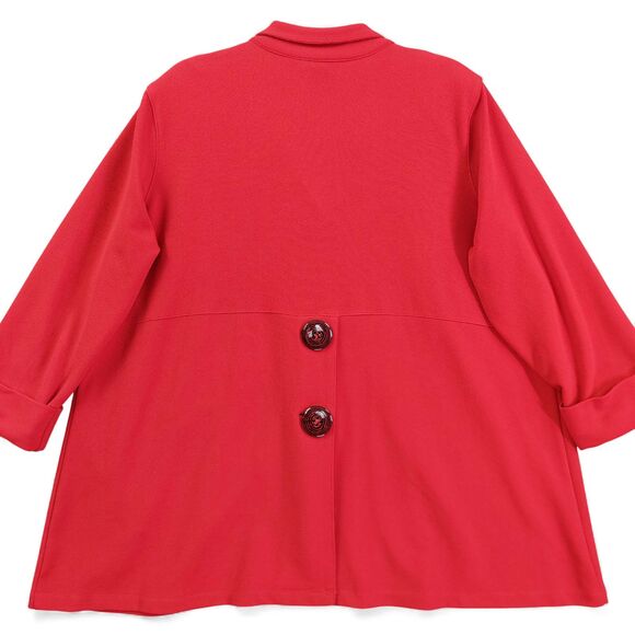 Ali Miles 1X Red Swing Jacket Plus Button Front 3/4 Sleeve Pocket Artsy Career - Picture 2 of 9